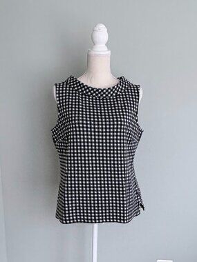 Talbots Black n White Gingham Sleeveless Boatneck Top sz Large